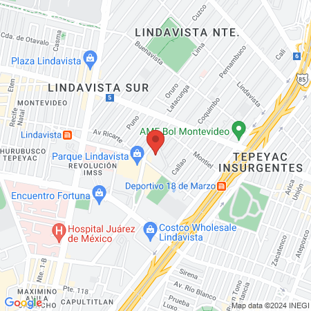 Hospital Angeles Lindavista : Odontología N. M. map