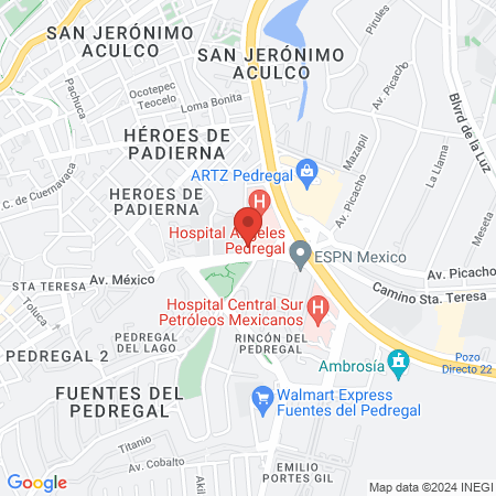 Nutriologo Xorge Miron NAE Hospital Angeles Pedregal. map