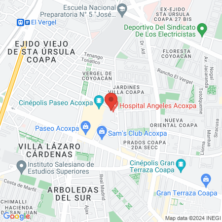 Cirugía y Endoscopía Gastrointestinal y Metabólica Mexicana. Consultorio 50 Planta Baja. Hospital Angeles Acoxpa. map